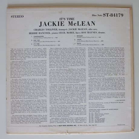 Jackie McLean  ‎– It's Time! （Blue Note ‎– BST 84179）stereo