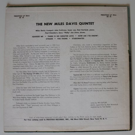 The New Miles Davis Quintet – Miles（Prestige – LP 7014）mono