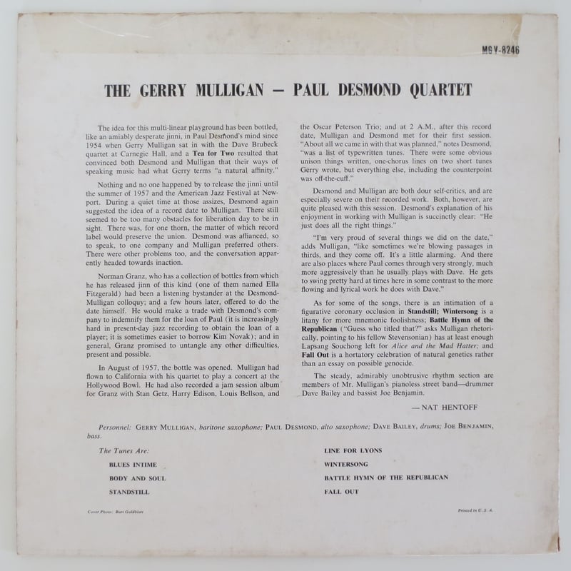 Gerry Mulligan - Paul Desmond Quartet ‎– Gerry