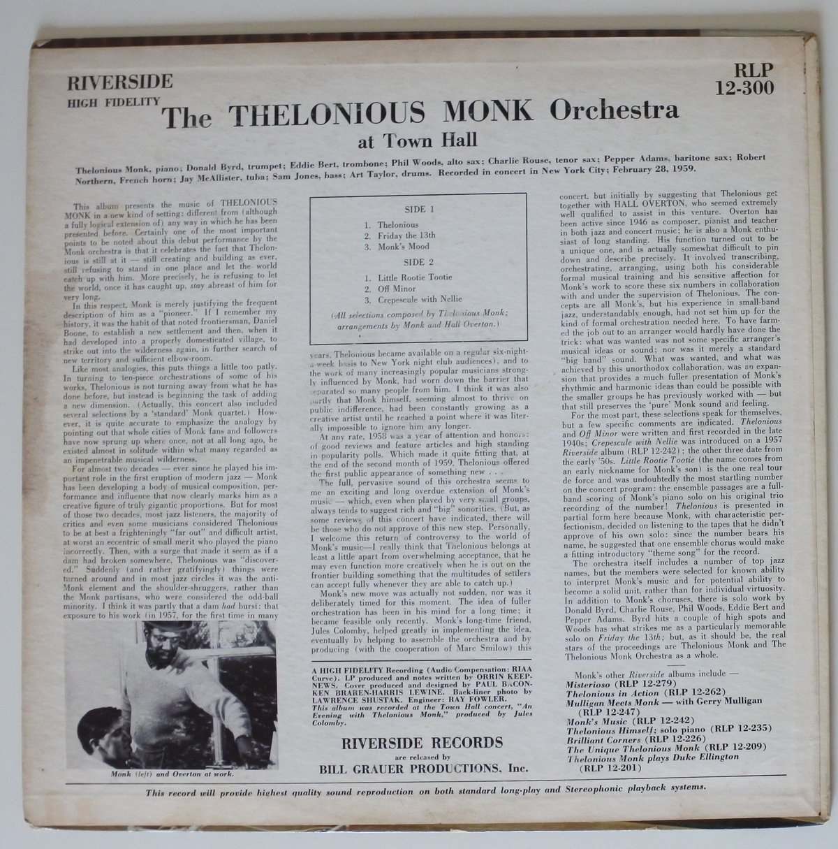 The Thelonious Monk Orchestra ‎– At Town Hall（R