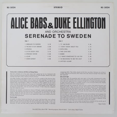 Alice Babs & Duke Ellington ‎– Serenade To Sweden（独Reprise Records ‎– RS 5024）stereo