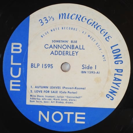 Cannonball Adderley ‎– Somethin' Else（Blue Note ‎– BLP 1595）mono