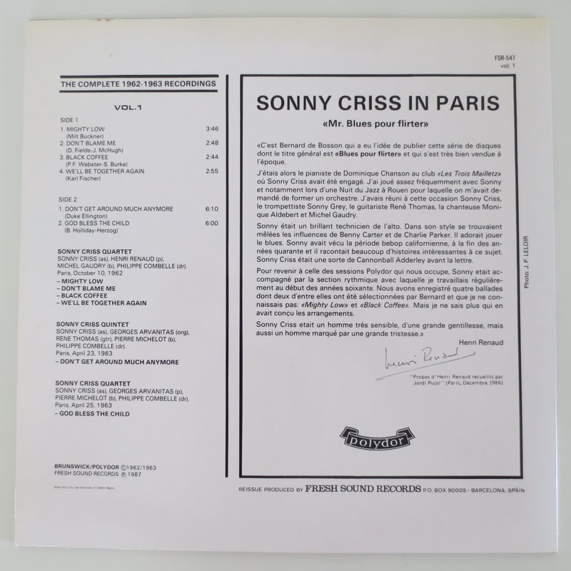 Sonny Criss - Sonny Criss in Paris (Fresh Sound