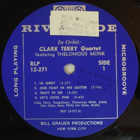 Clark Terry With  Thelonious Monk  ‎– In Orbit（Riverside Records ‎– RLP 12-271）mono