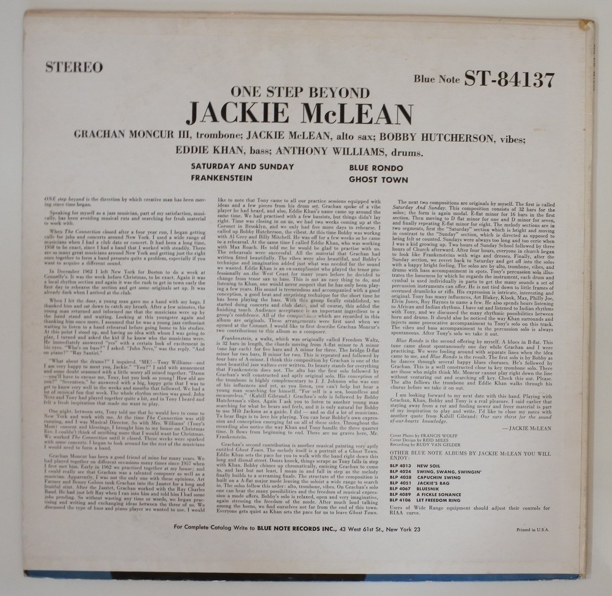 その他 LP Jackie Mclean One Step Beyond BST84137 BLUE NOTE /00260 LP JACKIE MCLEAN One Step Beyond BST84137 BLUE NOTE JAPAN