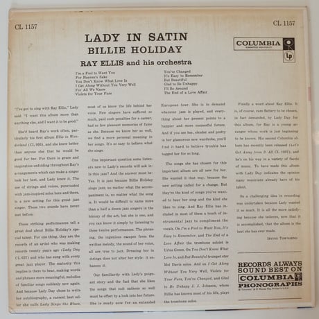 Billie Holiday With  Ray Ellis And His Orchestra  ‎– Lady In Satin（Columbia ‎– CL 1157）mono