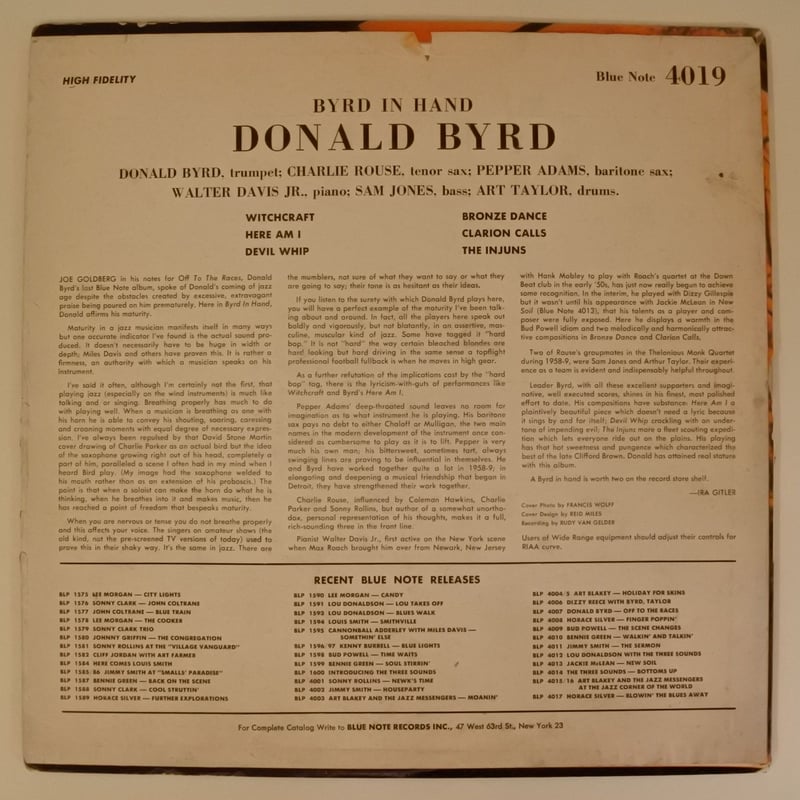 Donald Byrd ‎– Byrd In Hand（Blue Note ‎– BLP 40...