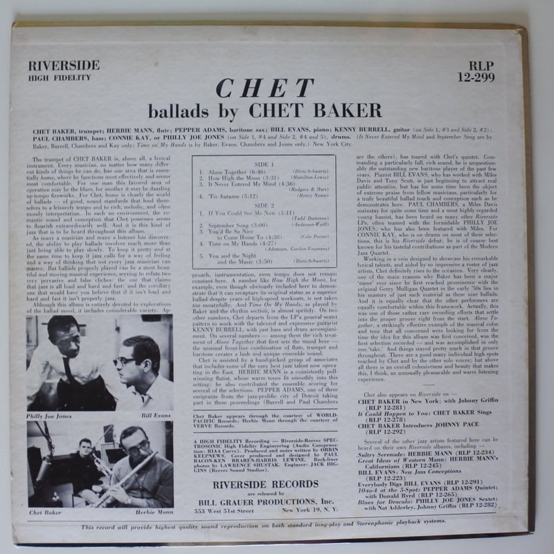 Chet Baker – Chet（ Riverside Records – RLP 12-2