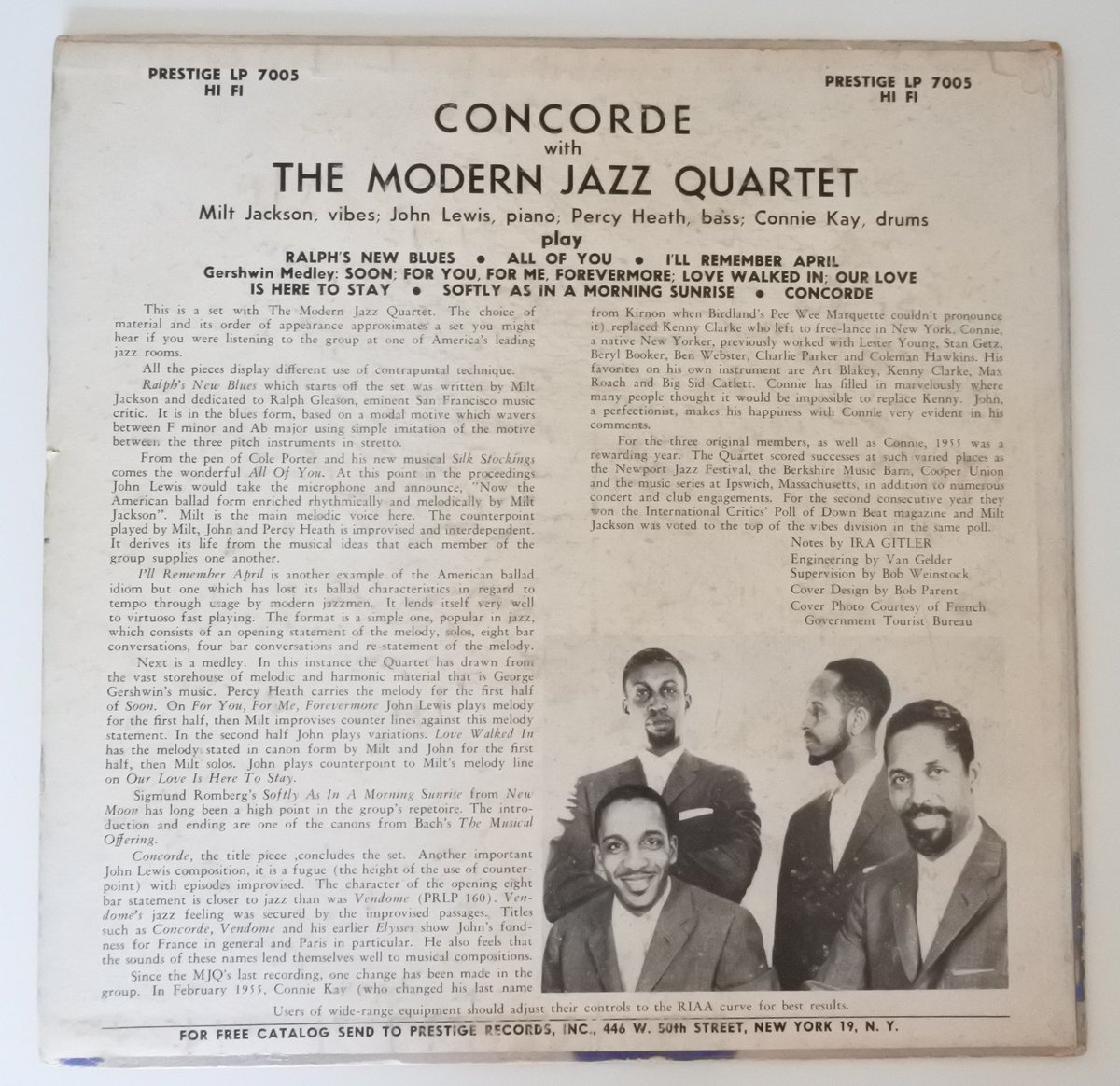 The Modern Jazz Quartet ‎– Concorde（Prestige ‎