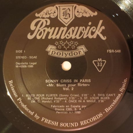 Sonny Criss - Sonny Criss in Paris (Fresh Sound Records/FSR BOX-2) stereo ボックス入りLP2枚組