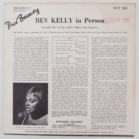 Bev Kelly ‎– Bev Kelly In Person (Riverside Records ‎– RLP 345) mono
