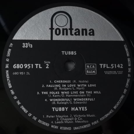 Tubby Hayes ‎– Tubbs（ Fontana ‎– TFL 5142）mono