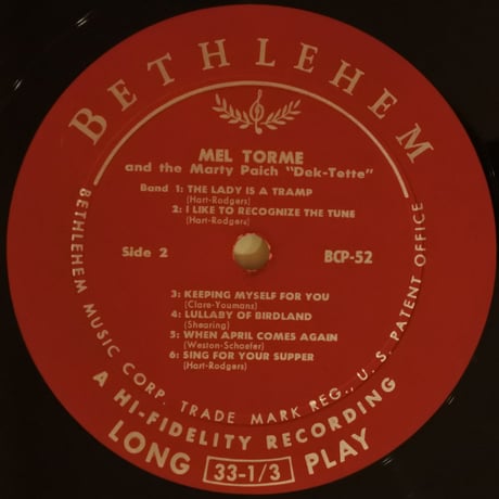 Mel Tormé With The Marty Paich Dek-Tette ‎– Mel Tormé（Bethlehem Records ‎– BCP 52）mono