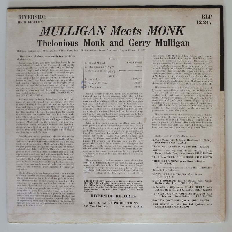 Thelonious Monk And Gerry Mulligan ‎– Mulliga