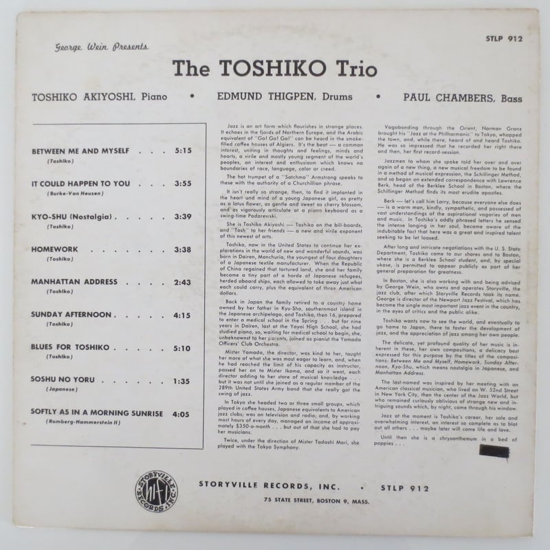 Toshiko Akiyoshi（秋吉敏子）- The TOSHIKO Trio（Storyv