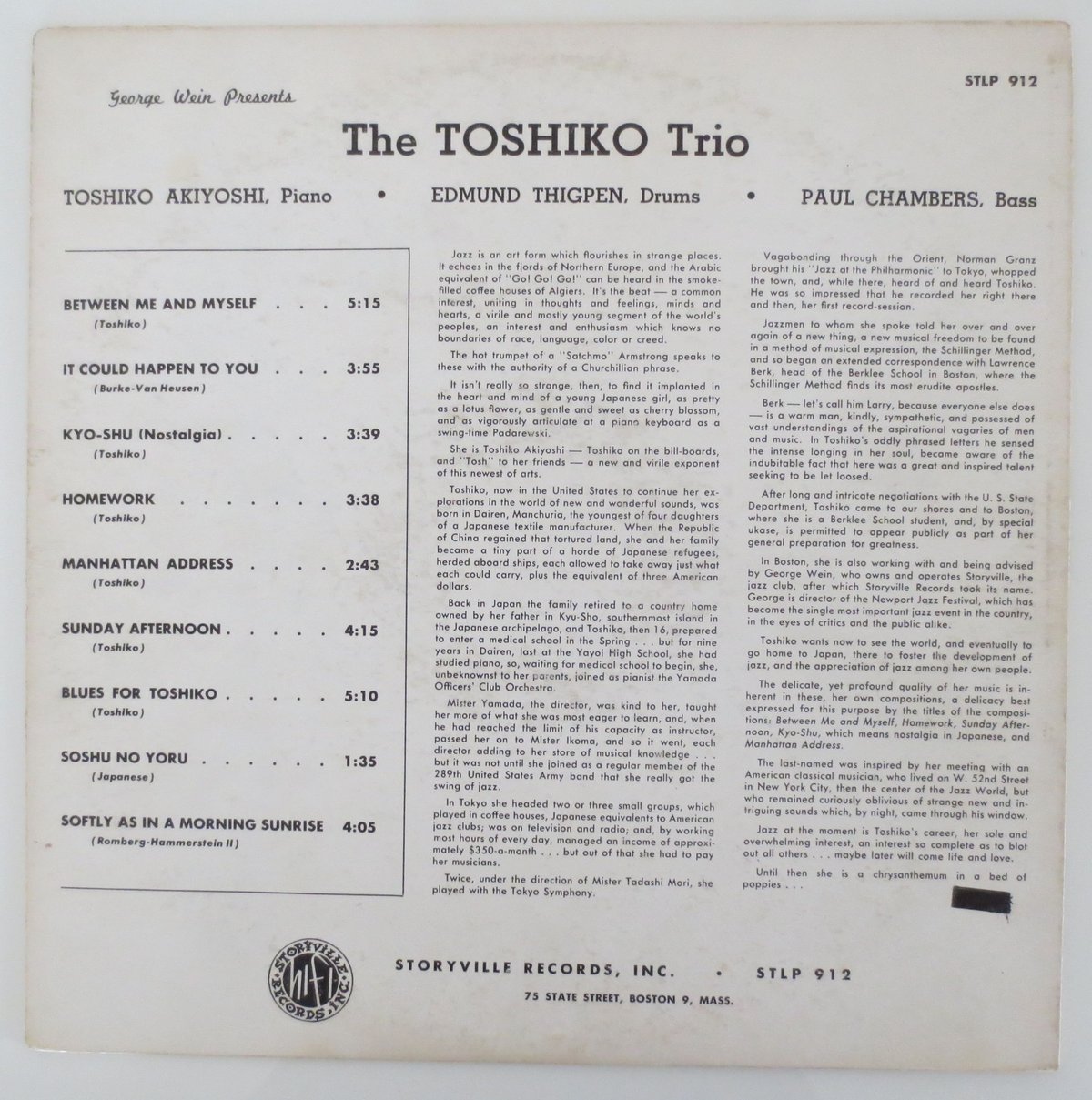 Toshiko Akiyoshi（秋吉敏子）- The TOSHIKO Trio（Storyv
