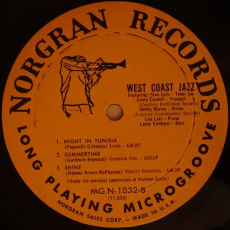 Stan Getz‎– West Coast Jazz ( Norgran Records ‎– MG N-1032 ) mono