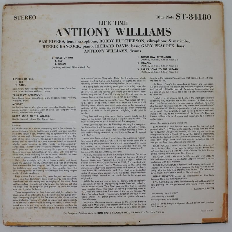 Anthony Williams ‎/ Life Time (Blue Note 84180