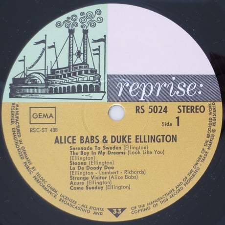 Alice Babs & Duke Ellington ‎– Serenade To Sweden（独Reprise Records ‎– RS 5024）stereo