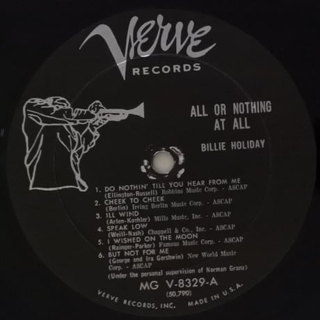 Billie Holiday ‎– All Or Nothing At All (Verve Records ‎– MG V-8329) mono