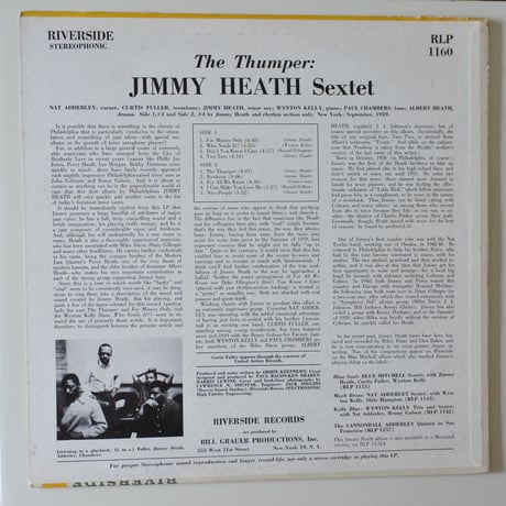 Jimmy Heath Sextet  ‎– The Thumper （Riverside Records ‎– RLP 1160）stereo