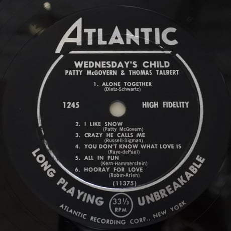 Patty McGovern,  Thomas Talbert  ‎– Wednesday's Child （Atlantic ‎– 1245）mono