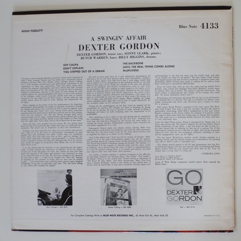 Dexter Gordon ‎– A Swingin' Affair（Blue Note ‎