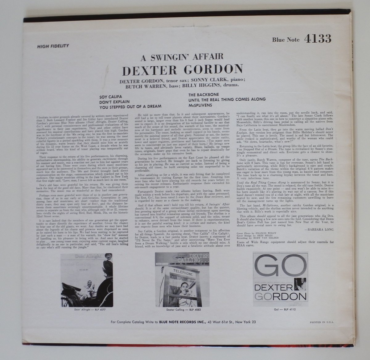 Dexter Gordon ‎– A Swingin' Affair（Blue Note ‎– BLP 4133）mono