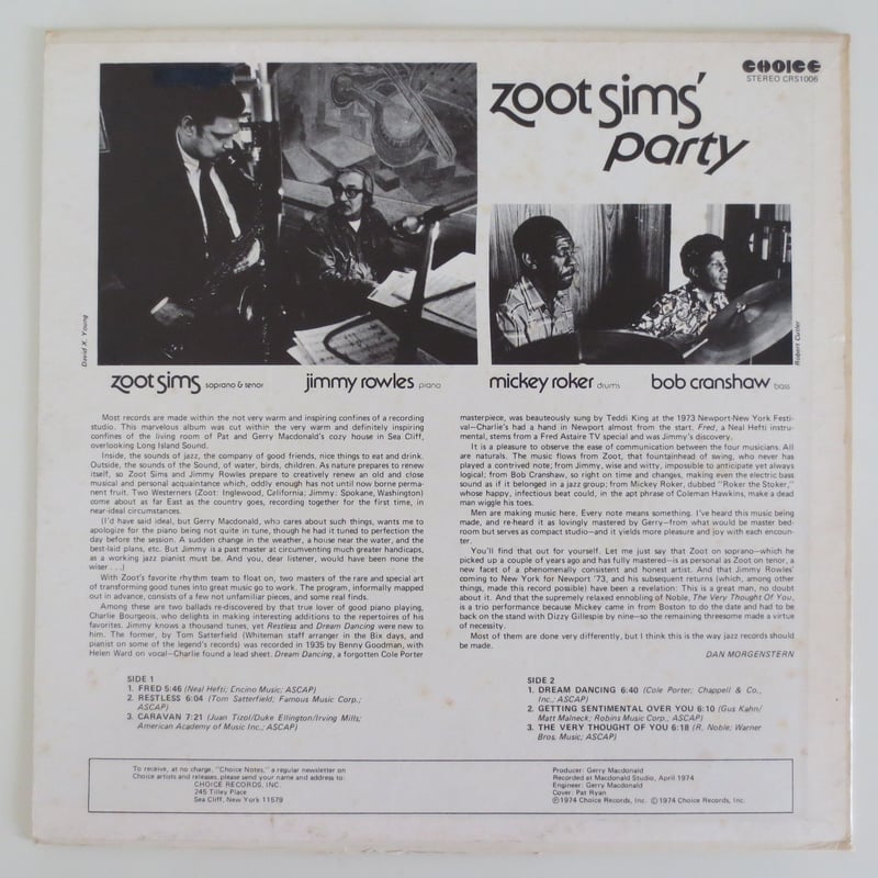 Zoot Sims ‎– Zoot Sims' Party（Choice Records ‎–