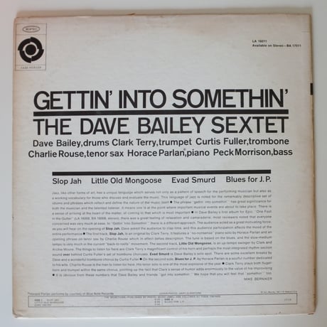 The Dave Bailey Sextet  ‎– Gettin' Into Somethin'  （Epic ‎– LA 16011）mono