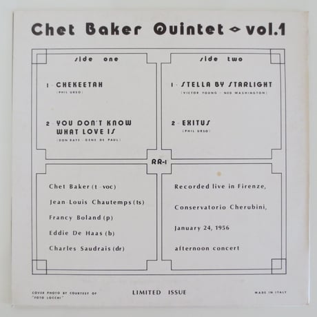 Chet Baker - Unissued Live Recording (伊Replica RR-1&2) mono　オリジナル盤2枚セット