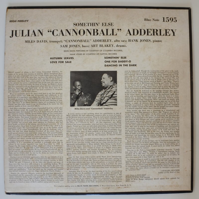 洋楽 Blue Note 1595 USA CANNONBALL ADDERLEY - Cannonball Adderley - Somethin' Else