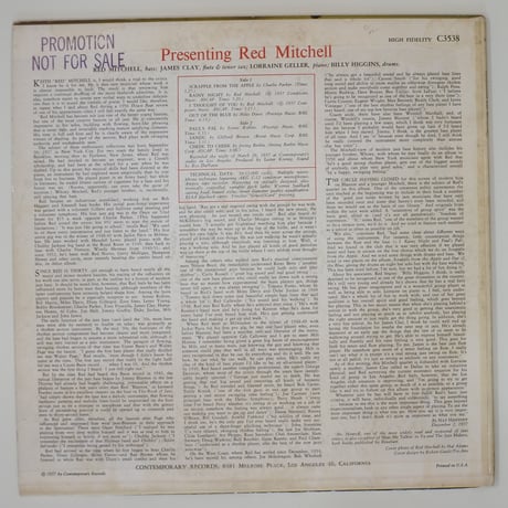 Red Mitchell ‎– Presenting Red Mitchell（Contemporary Records ‎– C3538）mono