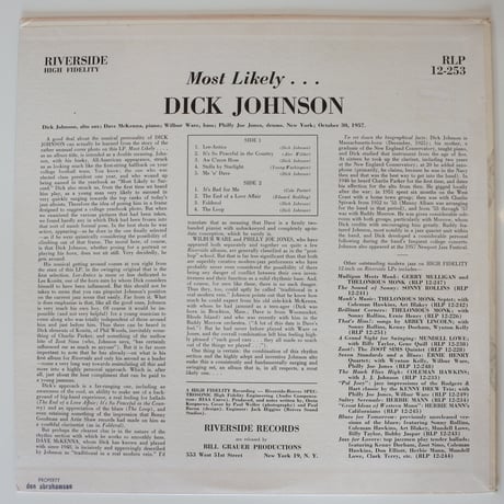 Dick Johnson  ‎– Most Likely... （Riverside Records ‎– RLP 12-253）mono