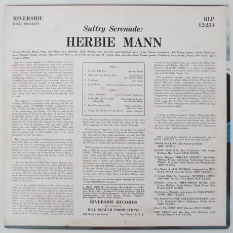 Herbie Mann ‎– Sultry Serenade（Riverside Records ‎– RLP 12-234）mono