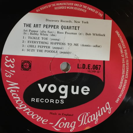 Art Pepper Quartet  ‎– Art Pepper Quartet （英Vogue Records ‎–  L.D.E.067 ）mono