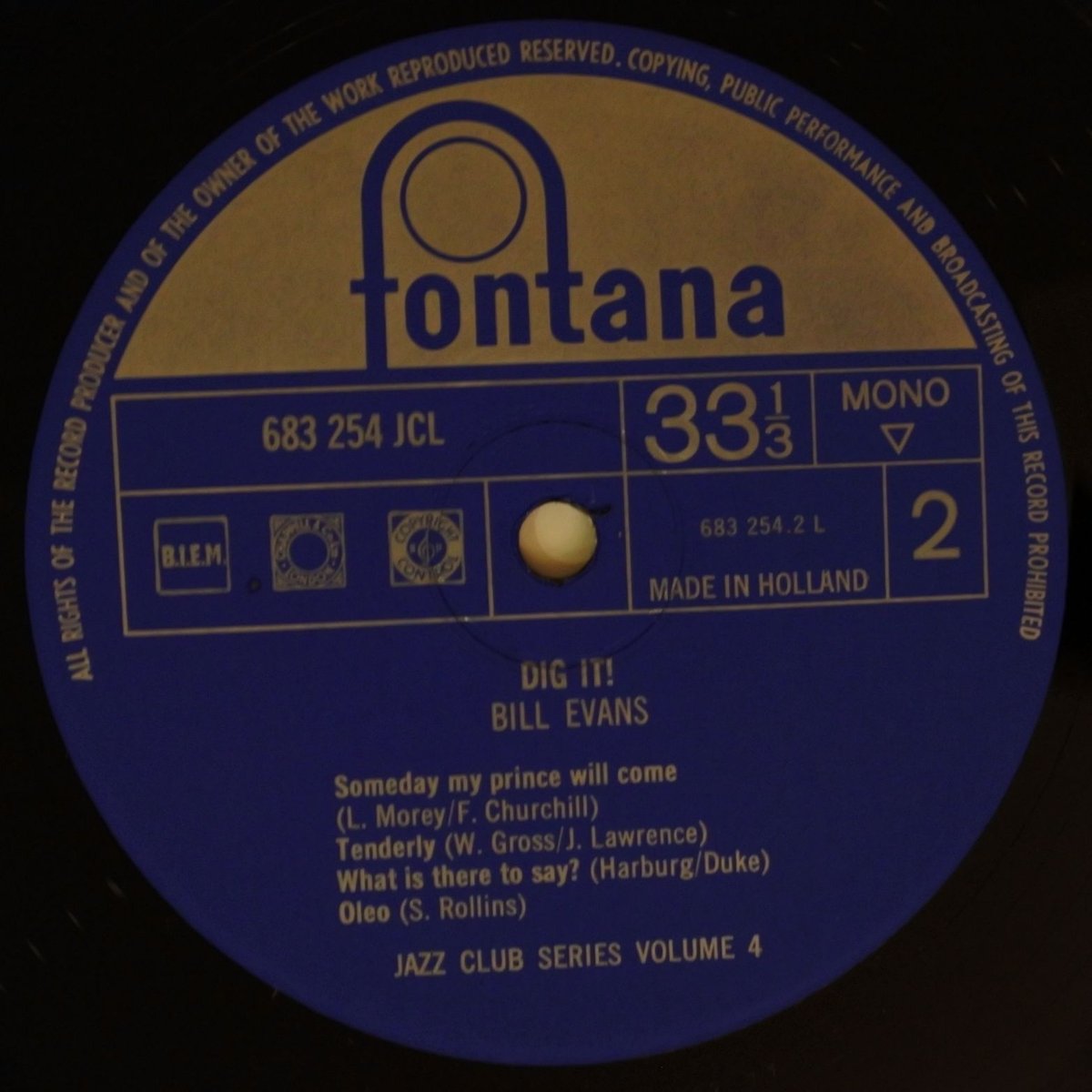Bill Evans ‎– Dig It!( Fontana ‎– 683 254 JCL