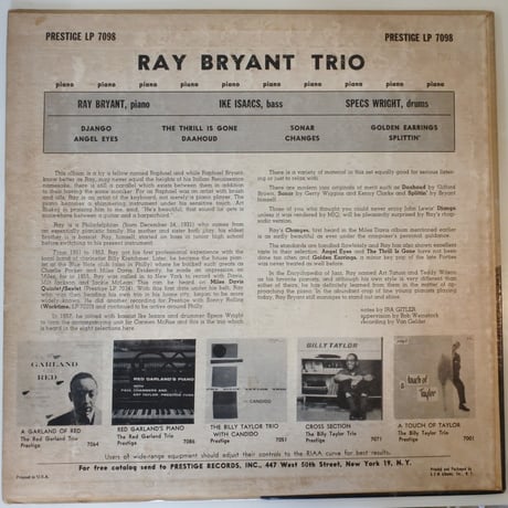 Ray Bryant Trio  ‎– Piano Piano Piano Piano...（Prestige ‎– PRLP 7098）mono