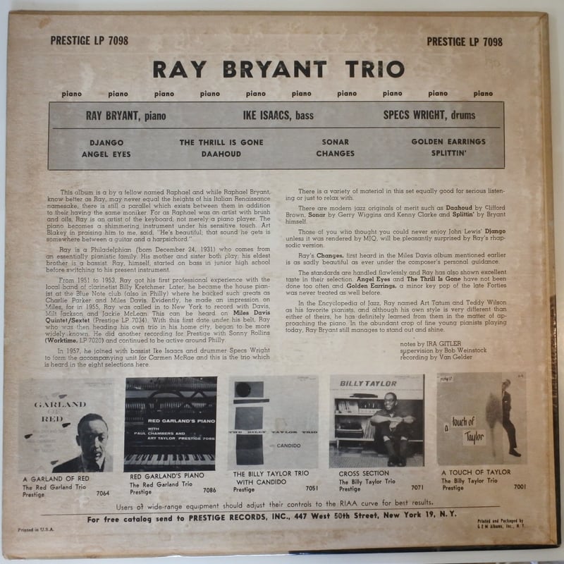 Ray Bryant Trio ‎– Piano Piano Piano Piano（