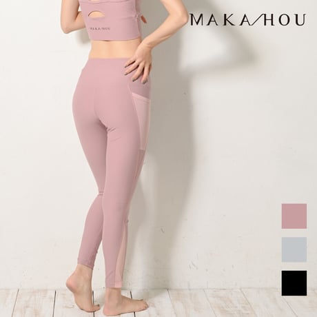 メッシュ切替 脇ポケット付き / 水陸両用 スイム＆ヨガレギンス　【71W20-22S】/MAKA-HOU 　Sports Leggings