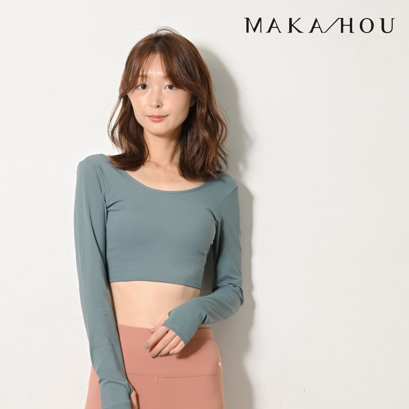 ヨガウェア トップス/ 長袖サムホール付き/パット付き MAKA-HOU ヨガウェア トップス/ 長袖サムホール付き/パット付き MAKA-HOU