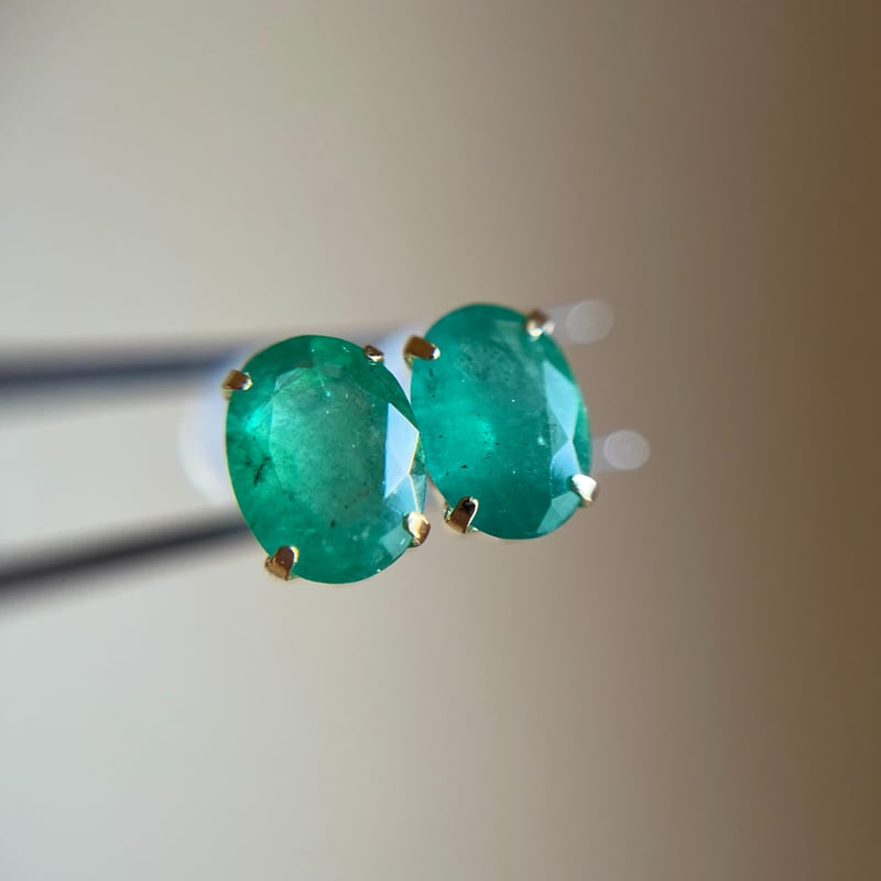 K18 天然石エメラルド ピアス 18金イエローゴールド emerald K18 天然石エメラルド ピアス 18金イエローゴールド emerald