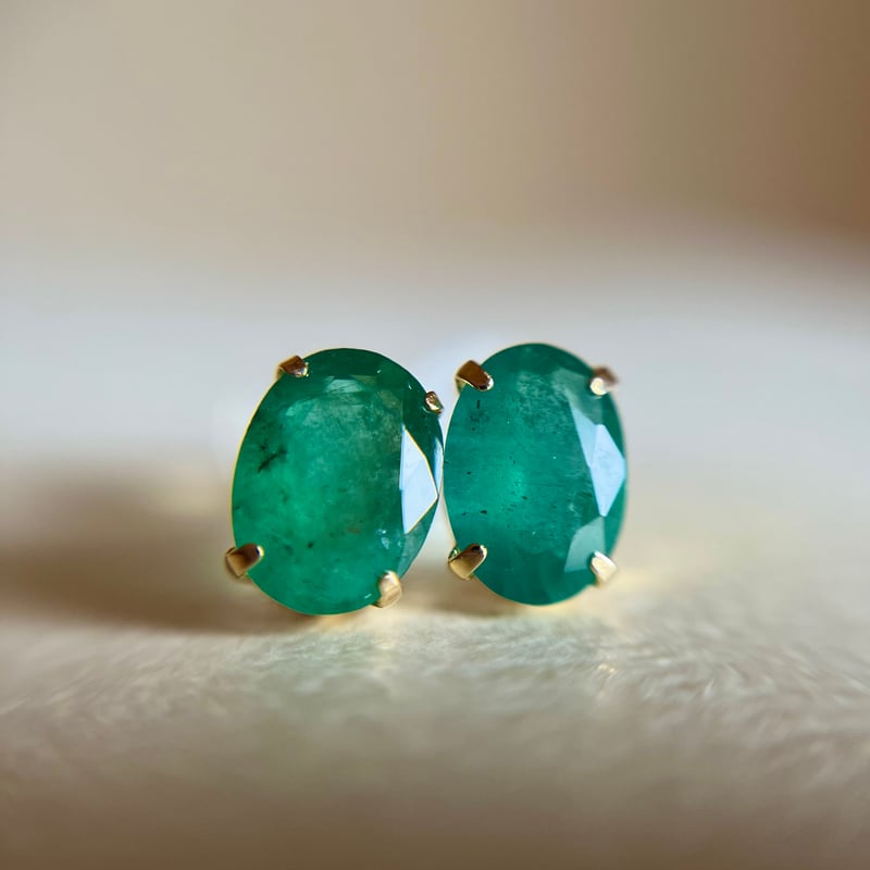 K18 天然石エメラルド ピアス 18金イエローゴールド emerald K18 天然石エメラルド ピアス 18金イエローゴールド emerald