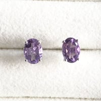 天然石アメジスト　オーバル　ピアス