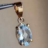 K18 天然石アクアマリン　5×7 ペンダントトップ　チェッカーカット　18金