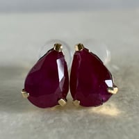 K18 天然石ルビー　ペアシェイプ　ピアス　18金イエローゴールド　ruby pear