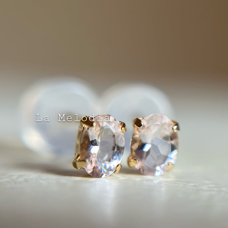 期間限定出品 K18ピアス モルガナイト 0.45×2 K18 天然石モルガナイト ピアス オーバル18金 morganite | La