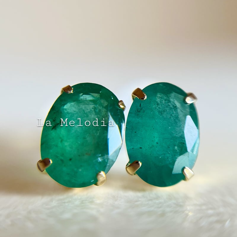 K18 天然石エメラルド ピアス 18金イエローゴールド emerald K18 天然石エメラルド ピアス 18金イエローゴールド emerald
