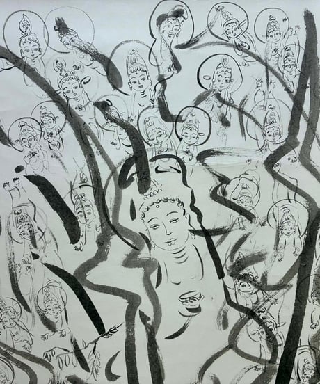 龍騎観音様　掛け軸147×48cm