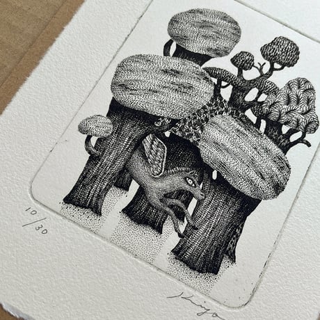 さかたきよこ「森の馬」銅版画シート